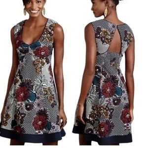 ANTHROPOLOGIE MAEVE Fairchild Navy Floral Stretchy Fit & Flare Dress Medium EUC!